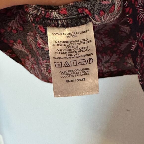 Loft Blouse Womens XL Heart Bouquet Ruffle V-Neck Floral Navy Blue Puff Relaxed - Picture 7 of 11